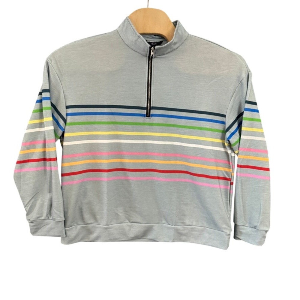 NWT ShallWe Mens XL Rainbow Striped Quarter Zip Pullover Sweatshirt Lot of 2